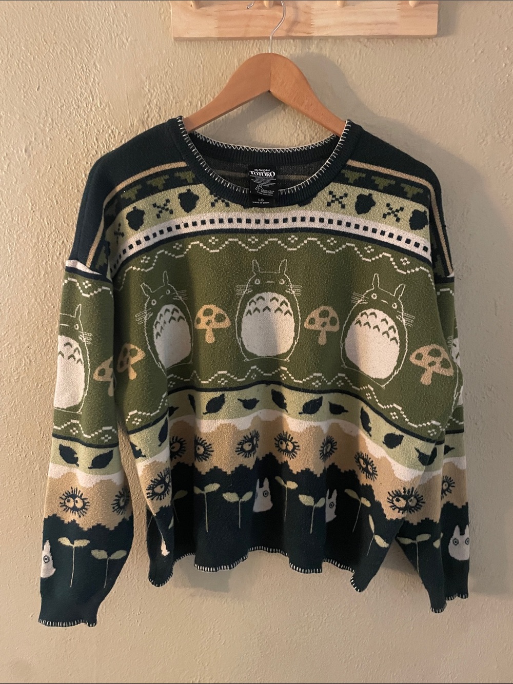 Studio Ghibli Totoro Knit Sweater in Olive & Black